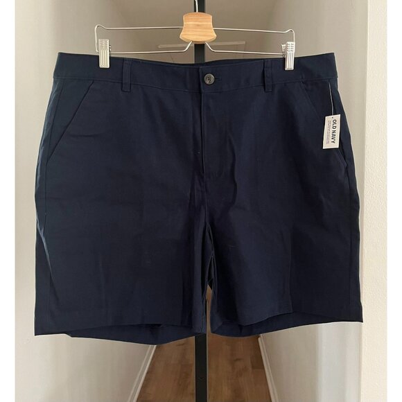 NWT Navy Blue Womens Stretch Shorts By Old Navy With Pockets & Adjustable Waist - Picture 1 of 7